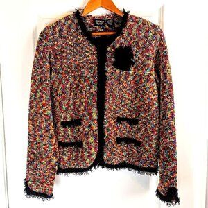 Christina Rotelli Multicolor Woven Knit Fringed Cardigan Sweater